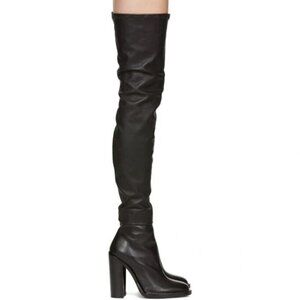 Ann Demeulemeester Over The Knee Stretch Leather Boots 35 5 Black